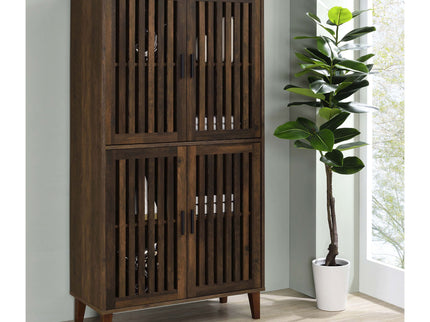 Sakai - 4 Door Tall Accent Cabinet With Slatted Doors - Brown