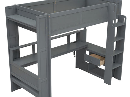 Gaming Loft Bed With Desk, Multi Storage Shelves, LED And Charging Station