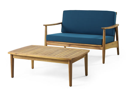 Outdoor Acacia Wood Loveseat Set With Coffee Table
