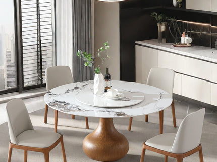 Dining Table, Round With Lazy Susan For Dining Room - Walnut / White