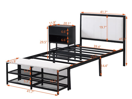 Platform Bed With 2 Tier Storage Shelves, Storage Cabinet