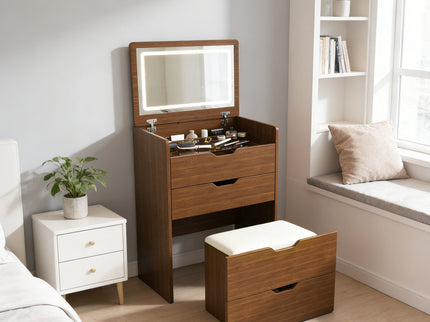 Vanity Desk With Lighted Mirror & Stool