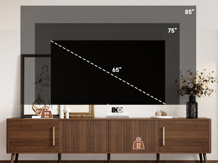 TV Stand For TVs Up To 85" With Fluted Door, Cable Management, Soft-Closing Hinges - Walnut