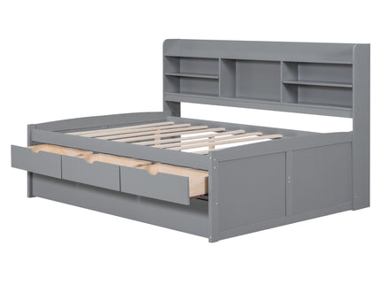Captain Bed With Built In Bookshelves, 3 Storage Drawers, And Trundle