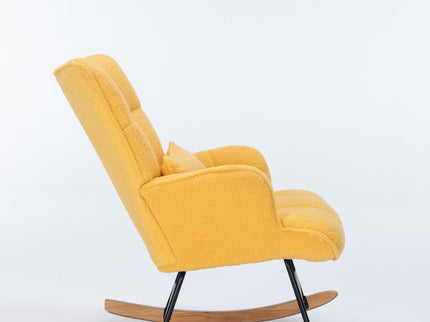 Rocking Chair Nursery, Teddy Upholstered Glider Rocker With High Backrest, Reading Chair Modern Rocking Accent Chairs Glider Recliner For Living Room - Yellow