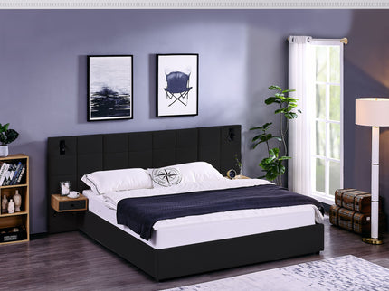 Upholstered Hydraulic Platform Bed With Storage Shelves, Reading Lamps, USB Port