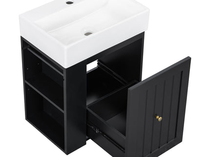 Modern Bathroom Vanity With Sink, Storage Cabinet, Drawer & Side Shelf