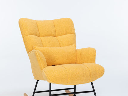 Rocking Chair Nursery, Teddy Upholstered Glider Rocker With High Backrest, Reading Chair Modern Rocking Accent Chairs Glider Recliner For Living Room - Yellow