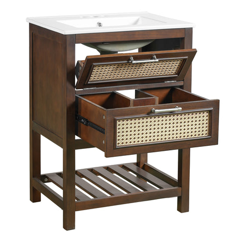 Modern Bathroom Vanity With Integrated Sink, Cabinet With 1 Deep Drawer And 1 Tip-Out Drawer