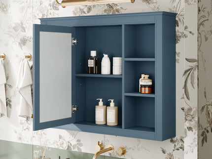 Wall Mounted Medicine Cabinet With Mirror, Storage Cabinet Featuring 6 Open Shelves And Adjustable Interior