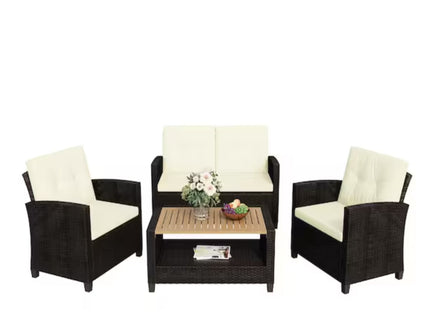 Modern All-Weather Patio Set With Cushions And Table