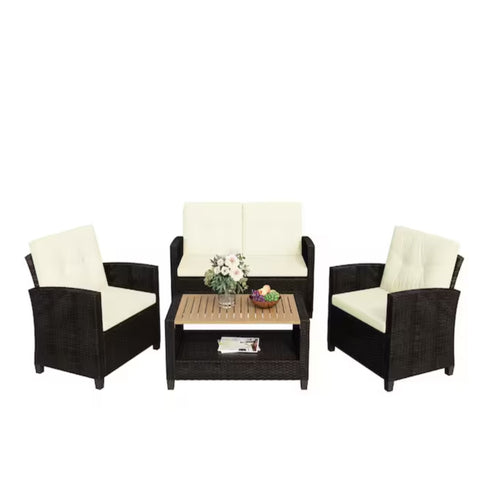 Modern All-Weather Patio Set With Cushions And Table