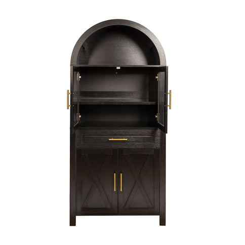 Arched Kitchen Pantry Cabinet With Adjustable Shelves & Barn Door Design