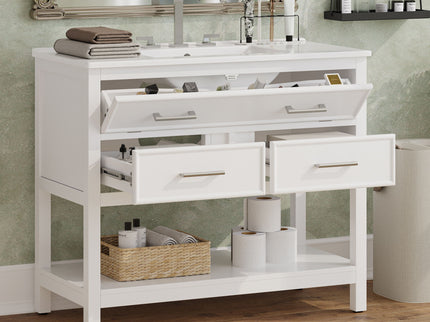 Bathroom Vanity With Ceramic Sink, Tip Out Tray & 2 Full Extension Drawers