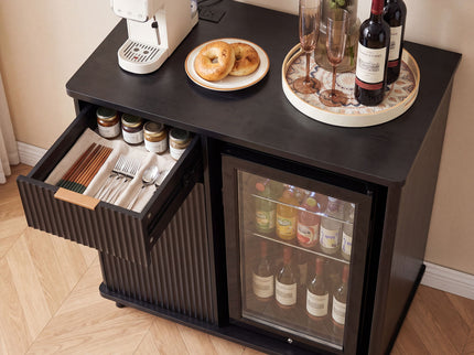 Fluted Coffee Bar Cabinet With Mini Fridge Space & Charging Station