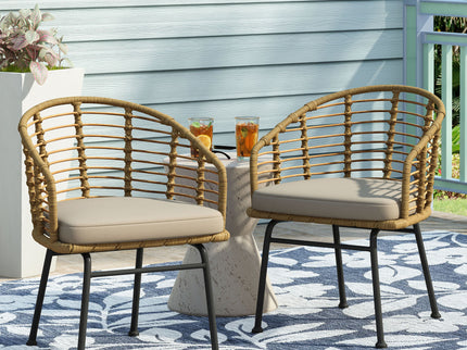 Randy - Modern Wicker Chair With Water Resistant Cushions - Brown / Beige