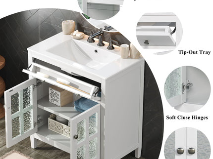 Bathroom Vanity With Ceramic Sink, Adjustable Shelf & Tip Out Tray