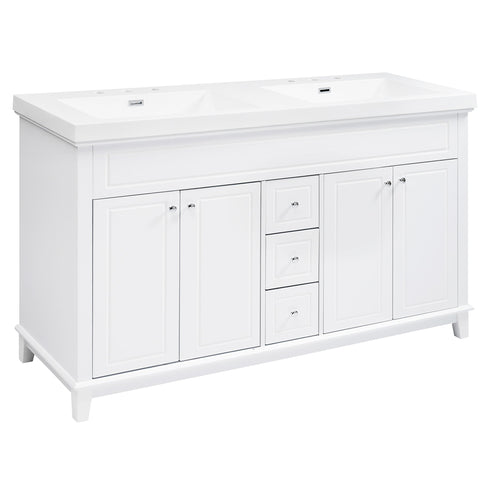 Bathroom Vanity With Double Sinks, 3 Drawers & 4 Doors - White