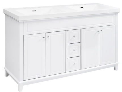 Bathroom Vanity With Double Sinks, 3 Drawers & 4 Doors - White