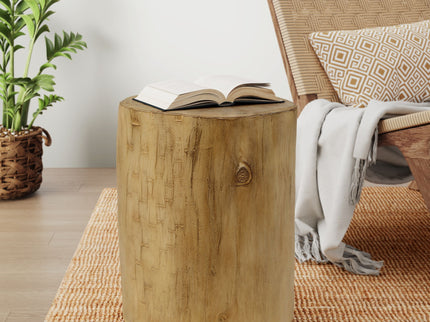 Hand Painted Wood Stump Style Outdoor Side Table - Light Brown
