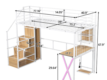Loft Bed With Built In Work Station, Wardrobe, Storage Staircase And LED