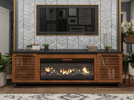 Fireplace TV Stand Console For TVs Up To 100" - Black / Bourbon