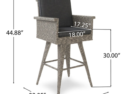 Outdoor Rattan Swivel Barstool With Water Resistant Cushion - Mixed Black / Dark Gray