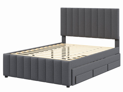 Upholstered Platform Bed With Twin Size Trundle And 3 Drawers