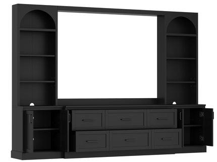 Arched Entertainment Center Wall Unit With 6 Drawers, Large TV Stand With Bookshelves