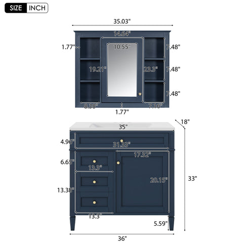 Bathroom Vanity With Mirror Cabinet, Storage Cabinet With 2 Soft Closing Doors And 4 Drawers, Undermount Sink