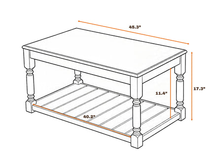 Coffee Table With Slatted Lower Shelf For Living Room