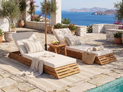 Chaise Lounge Set With 4 Fold Cushion And Built In Headrest