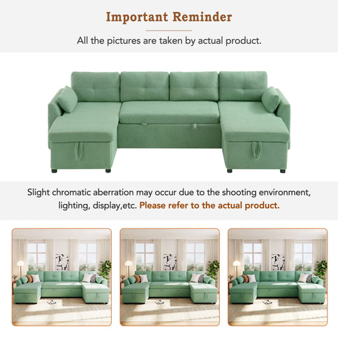 U-Shaped Sectional Sofa Bed With Storage And USB Ports
