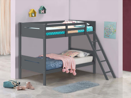 Bunk Bed With Built In Ladder, Safety Guardrails And Angled Access Step