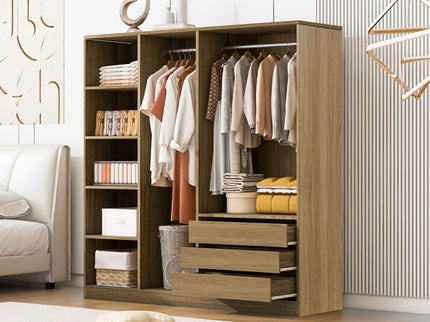 Doorless Storage Wardrobe For Dedroom With Shelves And 3 Drawers