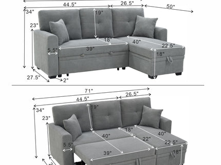Sleeper Sectional With Pull Out Bed, Reversible Chaise