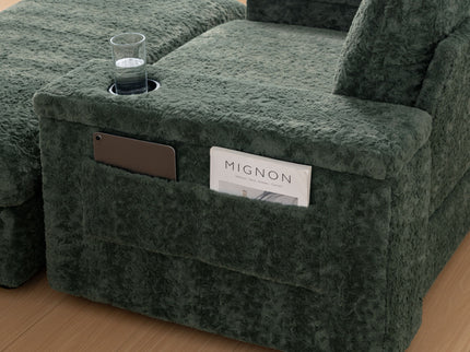 Oversized Chaise Lounge Indoor Rabbit Fur Sofa Bed With Storage Ottoman And Armrests Cup Holders With Deep Seat