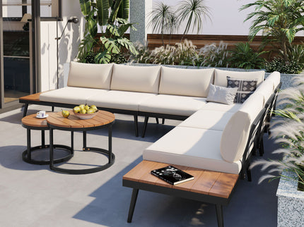 Modern Outdoor Sectional Sofa Set With Nesting Coffee Tables