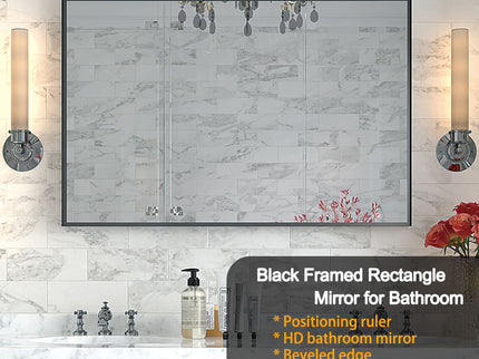 Rectangular Bathroom Mirror Square Angle Metal Frame Wall Mounted Hanging Plates Wall Mount Mirror For Bathroom (Horizontal & Vertical)
