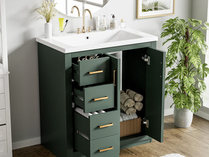 Ceramic Sink Combo, Freestanding Vanity Set With 3 Drawers & Soft Closing Doors