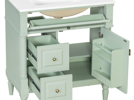 Modern Bathroom Vanity With Sink, Freestanding Cabinet With Flip Drawer & Adjustable Shelf