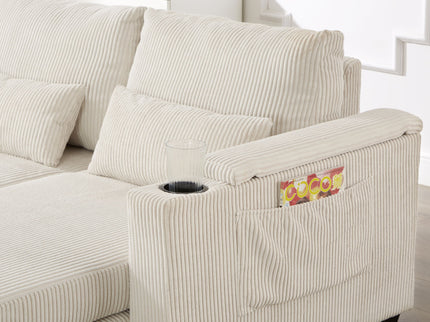Convertible Chaise Lounge Sofa Chair With USB Ports, Cup Holders, Phone Holder And Storage
