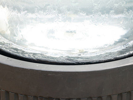 Heavy Cement Round Ribbed Outdoor Water Fountain With Light - Black White