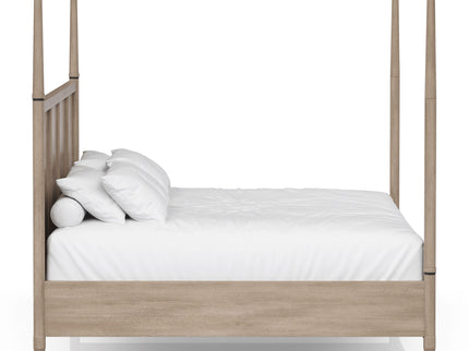 Queen Canopy Bedroom Set With A 2 Drawer Nightstand A Dresser With Poster Mirror And A Door Chest - Sand