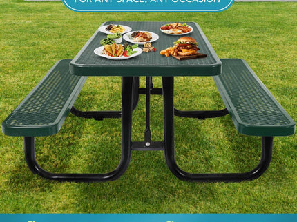 Outdoor Steel Picnic Rectangular Table With Umbrella Pole