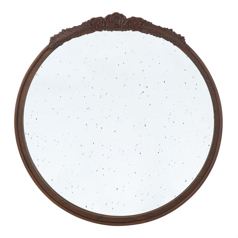 Round Hand Carved Rose Antique Mirror Frame, Wall Mirror For Live Space