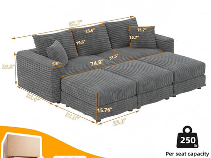 Convertible Deep Seat Sofa With Soft Pillows And Ottomans
