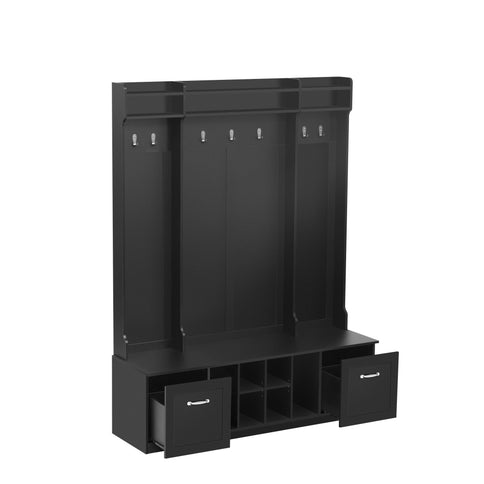 5 In 1 Entryway Bench With Coat Rack, 7 Sturdy Hooks, 2 Spacious Drawers And Adjustable Shelves