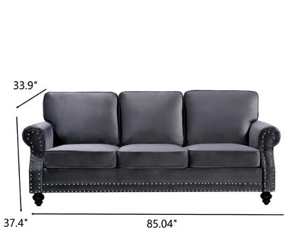 3 Seater Sofa With Nailhead Trim And Turned Legs For Living Room