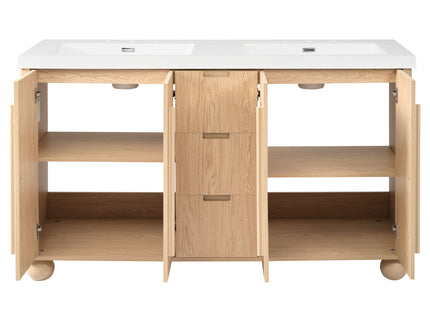 Double Sink Bathroom Vanity With Sinks, Soft Close Doors & 3 Drawers - Wood